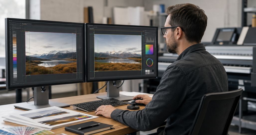 Focused Prepress Review on Dual Monitors
