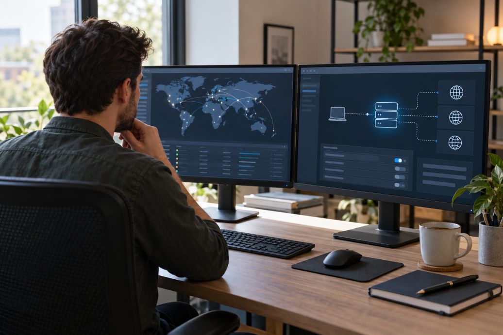 security analyst reviewing proxy connection settings